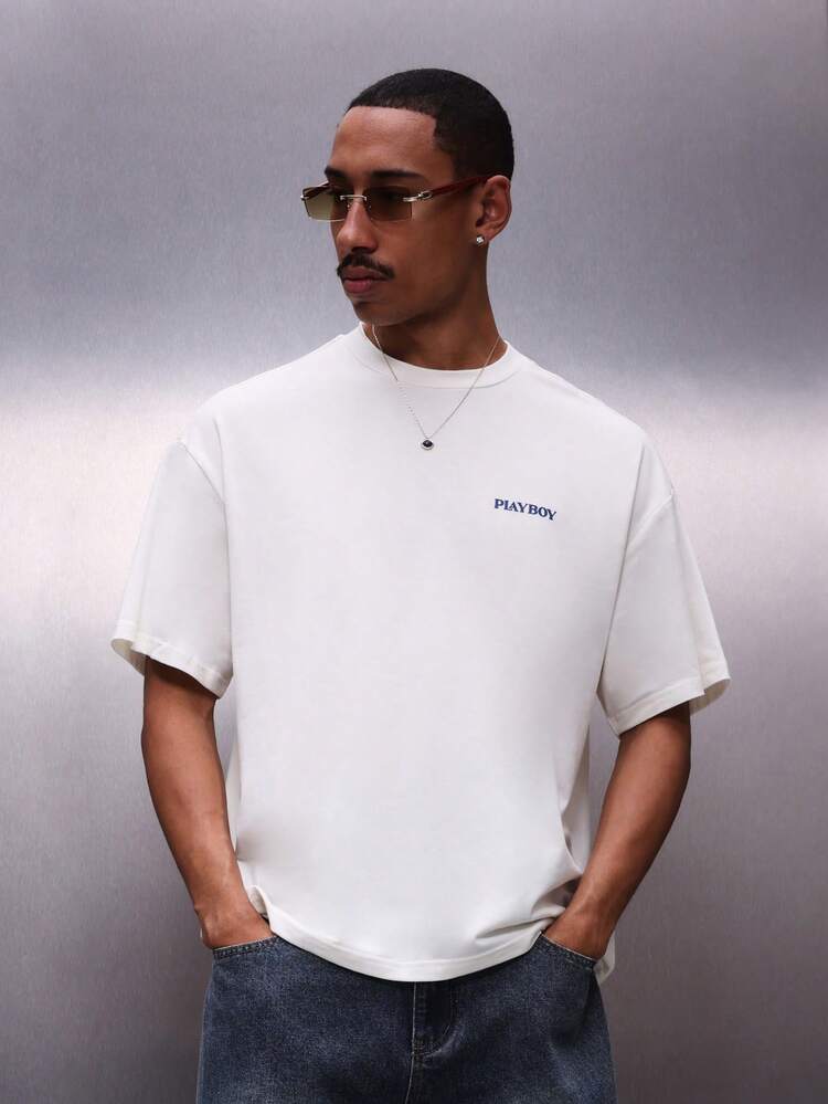 PLAYBOY X SUMWON White Crew Neck Graphic Tee With Back Print