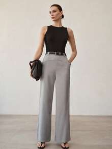 MOTF PREMIUM SLANT POCKET WIDE LEG SUIT PANTS - Grey - View 1