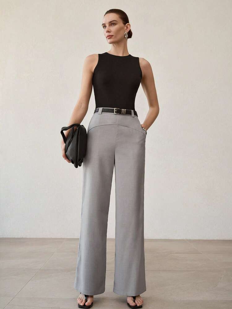 SLANT POCKET WIDE LEG SUIT PANTS