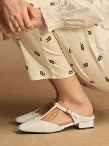 Rosivie Sandalias de mujer tipo Mary Jane de punta cuadrada, nuevas y cómodas, moda versátil de mujer con cierre de botón en T y fácil de poner - Blanco roto - Ver 4