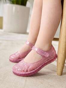 Cozy Pixies 1 Pair Summer Fashion All-Match Versatile Cute Princess Style Heart-Shaped Pink Transparent Crystal Flat Shoes, Suitable For Baby, Beach, Vacation - Pink - View 2