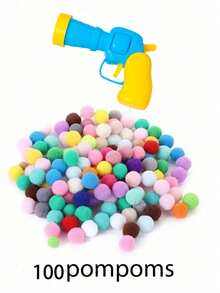 KATT Pom-Poms Launcher-leksaker, slumpmässiga färgade kattpompoms med självhäftande leksaker. Produktbilden visar en användningsmetod. Förbrukningsartiklar: Interaktiva pompoms för husdjur, leksakspistol, 1 st. - Multifärgad - Visa 15