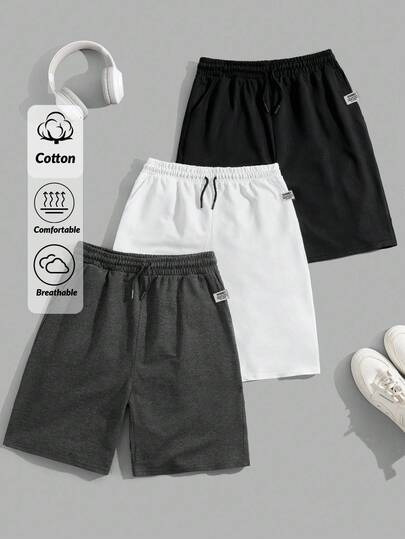 RueChic Men Cottonline 3pcs Pack Drawstring Patched Regular Short