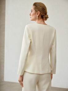 MOTF PREMIUM V领收腰极简日常通勤女式西装外套 - 白色 - 查看 3