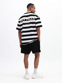 SUMWON Herren gestreiftes T-Shirt und Shorts Co-Ord Set, lässiger Sommer Zweiteiler, horizontale Streifen, Rundhalsausschnitt, Kurzarm, Regular Fit, Schwarz Weiß - Schwarz und Weiss - Übersicht 1