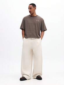 SUMWON Men's Cream Wide Leg Flowy Casual Pants With Relaxed Loose Fit And Full Length Comfort Style For Summer Spring - Apricot - View 3