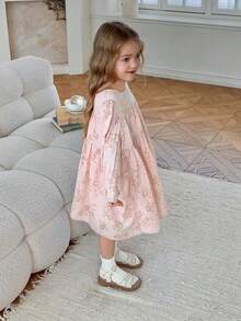 DAZY Đầm bé gái in hoa, xếp bèo, cổ tròn, kiểu dáng thường ngày, thích hợp đi nghỉ mát, mặc mùa hè. - Hồng - Xem 5