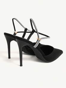 CUCCOO CHICEST Ladies' New Sexy Rhinestones With Black High Heels, Slingback Pointed Thin Heels, Banquet Party Sandals - Black - View 11