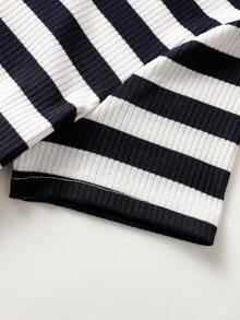 Qadelle 女士休闲条纹短袖修身T恤，夏季 - 藍白色 - 查看 5