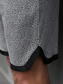 Manfinity Homme Herren Farbblock Patchwork, Jacquard Stoff in Schwarz & Weiß, Shorts mit Gummibund, T-Shirt Set - Schwarz und Weiss - Übersicht 5
