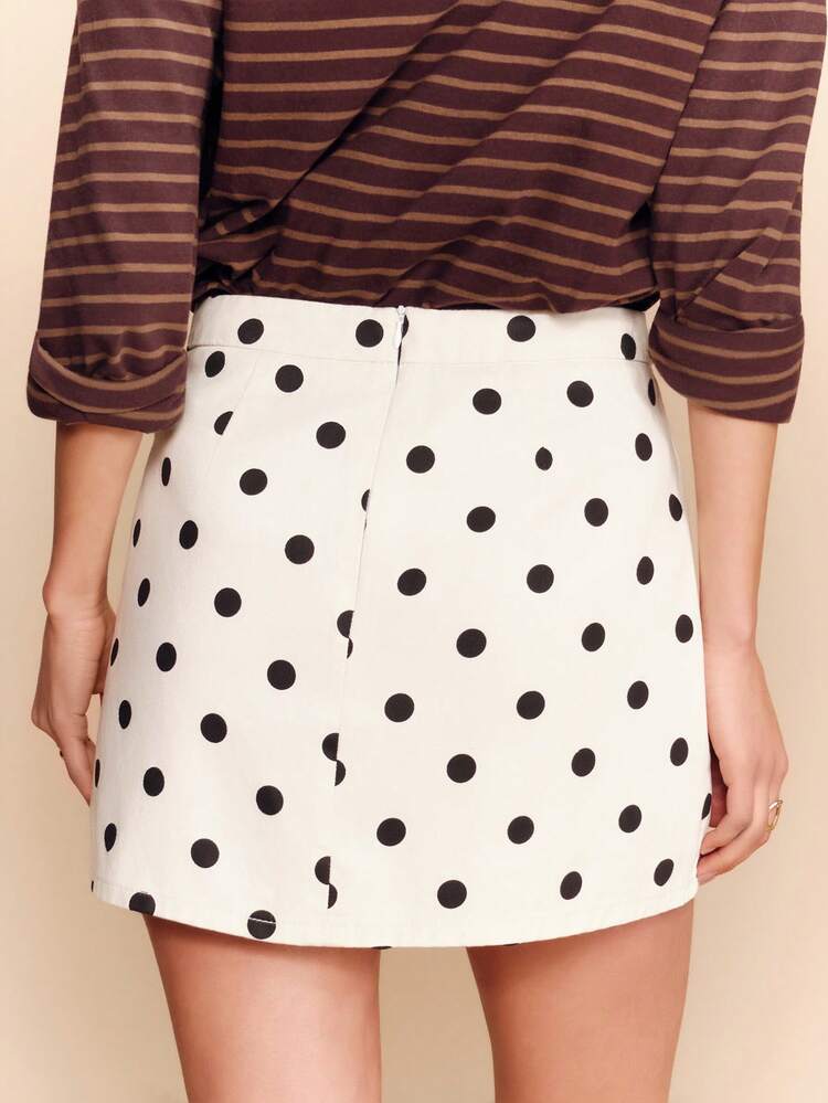 Polka Dot Print Cream Cotton Mini Skirt Spring Summer Vintage Style French Style Parisian Style Cotton Clothes Cotton Skirt Polkadot Skirt Going Out