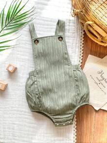 SHEIN Vintaside Kids 男婴纯色口袋休闲百搭日常穿连体衣 - 綠色 - 查看 3