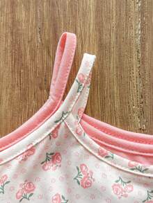 SHEIN Vintaside Kids 2件套女婴荷叶边下摆可爱吊带连衣裙套装 - 彩色 - 查看 6