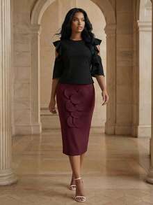 Savoree Regata feminina elegante com detalhes em babados, modelo ombro a ombro com babados, um dos mais vendidos. - Preto - Ver 5