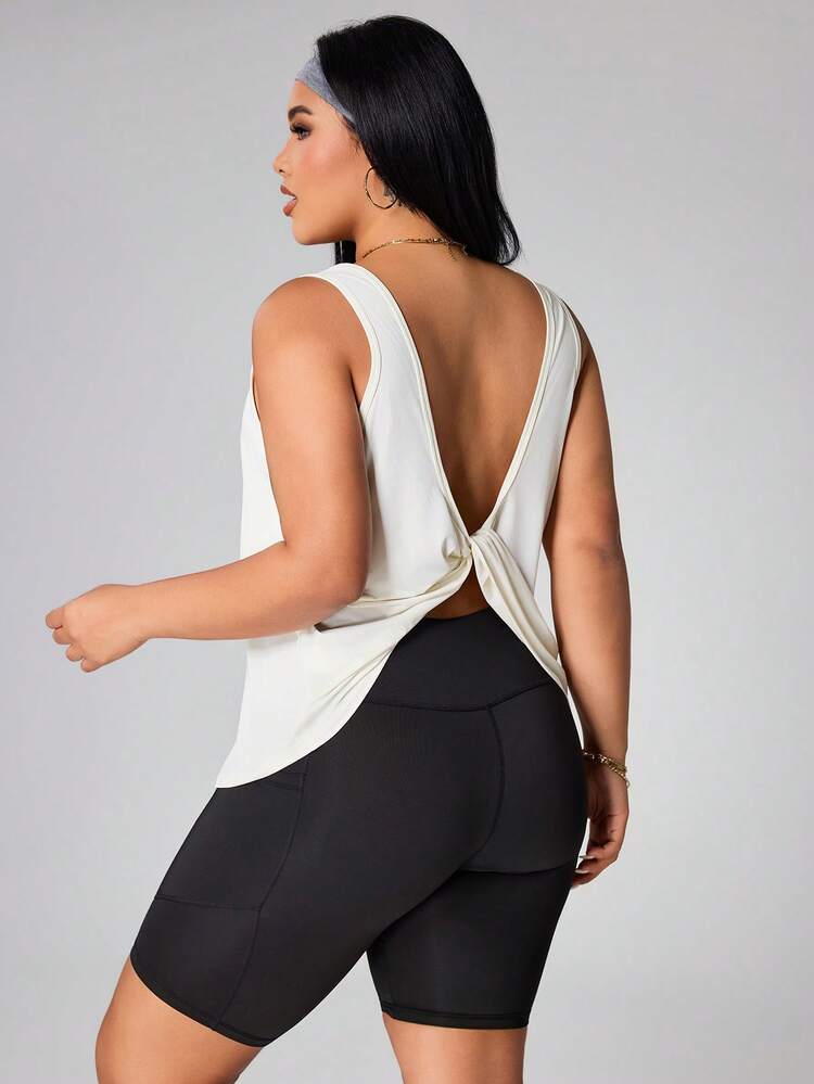Rhythm Era Áo tank top thể thao tập luyện thường ngày màu trơn dành cho nữ cỡ lớn, màu trơn, kiểu vặn lưng. - trắng - Xem 4