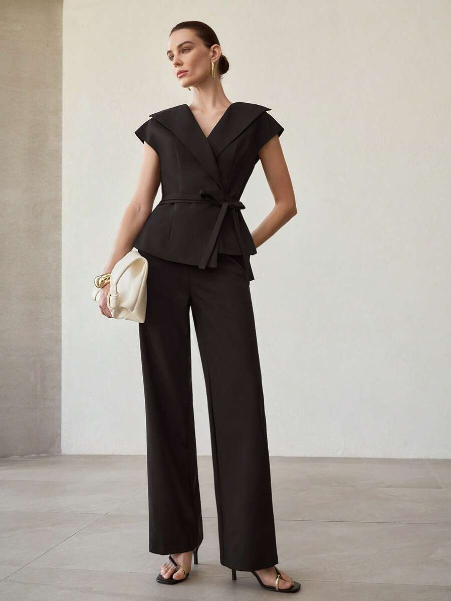 MOTF PREMIUM HIGH WAIST MINIMALIST CASUAL SUIT PANTS - Black - View 1