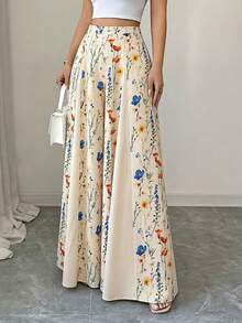 Elenzga Women's Elegant Printed A-Line Skirt Pants, Suitable For Outings, Vacations And Commuting In Spring And Summer - Multicolor - View 4