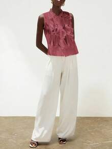 Aveloria Modichic Áo không tay kiểu Pháp thanh lịch, lãng mạn, đa năng dành cho nữ, màu trắng, chất liệu voan mỏng, có họa tiết nhăn, cổ áo xếp tầng nhiều lớp. - Màu Hồng baby - Xem 4