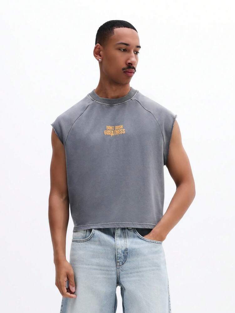 SUMWON Men's Casual Cropped Boxy Fit Don't Rush Greatness Slogan Sleeveless Tank Top Summer Streetwear