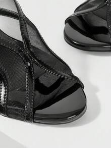 Mnmlis Sandalias de tacón alto con cierre deslizante para uso diario de moda para mujer - Negro - Ver 4