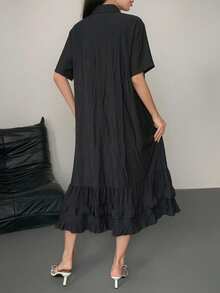 DAZY Women's Elegant Ruffled Collar Loose Mid-Length Dress Summer Sun Dresses For Women - Black - View 2