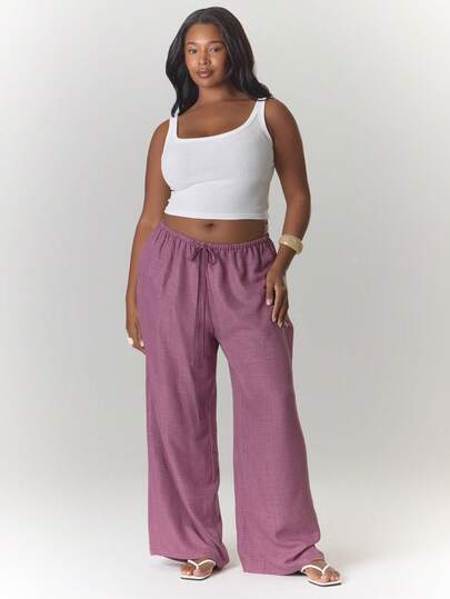 MUSERA Plus Size Mid Rise Drawstring Wide Leg Casual Trousers Boho Summer Vacation Swim Holiday Summer Beach Sexy Cute Elegant Christmas Winter