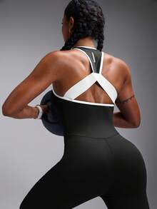 Powerista 女士撞色边饰日常健身运动连体裤 - 黑色 - 查看 5