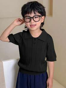 Dazy Kids Young Boy Casual Solid Color Short Sleeve Sweater, Spring/Summer - Black - View 5