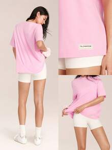 GLOWMODE Pima Cotton Ultra-Soft Breathable Lightweight Stretchy Relaxed Fit Acid Wash Crewneck Tee Daily Casual Street Wear - Pink - View 7