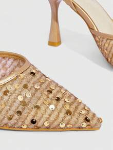CUCCOO SZL Women's Sequin Mesh Closed Toe High Heel Sandals, Fashionable Casual Wear For Work, Summer/Autumn Spring Shoes - Rose Gold - View 6