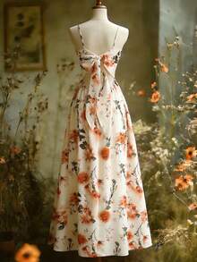 GlowEve Women's Summer New Floral Print Romantic Waist Cinched Vacation Dress - Pale Yellow - View 2