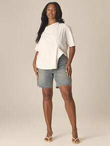 MUSERA Plus Size Longline Denim Shorts Spring Summer Cute Cosy Cottage Core Spring Dew - Blue - View 2