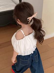 DAZY Young Girl Plain Ruched Hem Casual Versatile Daily Wear Camisole Shirt - White - View 5