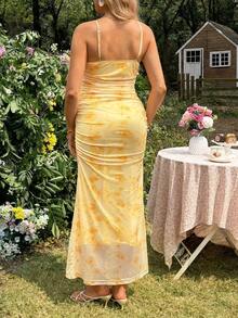 SHEIN Maternity Minimalist Mesh Floral Print Slip Dress - Yellow - View 2