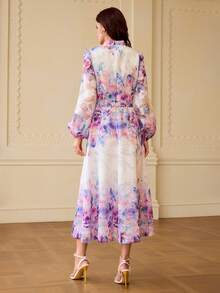 ZEYLAH Women's Elegant Hollow-Out Floral A-Line Waist Cinched Dress - Multicolor - View 4