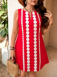 Breezaya Vestido casual de vacaciones sin mangas con estampado de lunares para tallas grandes - Rojo y blanco - Ver 6