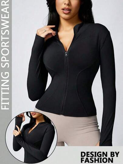 1 pieza Chaqueta con cuello alto moldeadora para mujer, adecuada para yoga y uso diario, otoño