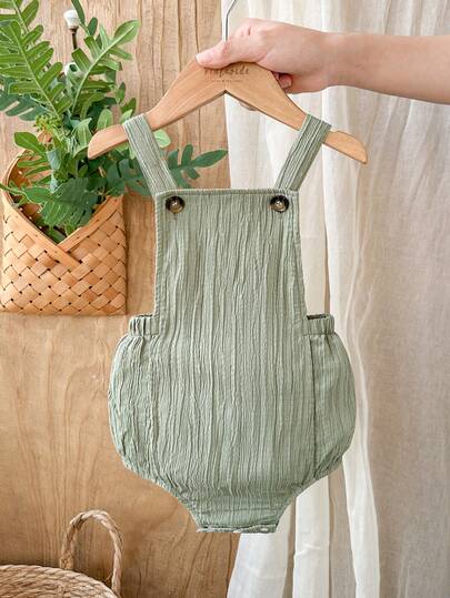 SHEIN Vintaside Kids Bộ áo liền quần yếm màu trơn có túi cho bé trai, kiểu dáng thường ngày, đa năng, thích hợp mặc hàng ngày.