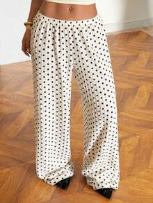 SHEIN EZwear Apricot Polka Dot Women Straight Leg Pants - Apricot - View 6