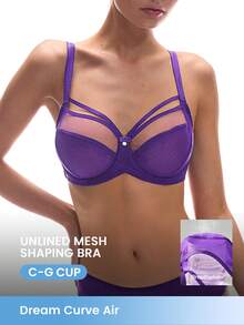 LUVLETTE Áo ngực Dream Curve Air Purple không lót, che phủ toàn diện, hỗ trợ hai bên, chất liệu lưới thoáng khí, thoải mái, giúp giảm kích thước vòng một. - Màu tím - Xem 11