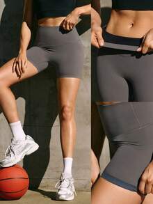 GLOWMODE 4.3''  FeatherFit™-Sculpt High-Waist Tummy Control Biker Shorts Gym - Dark Grey - View 8