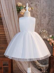 Glamorique Kids 女童优雅无袖连衣裙，公主裙，腰间饰有可拆卸蝴蝶结，适合表演、派对、婚礼、生日庆典等各种场合，四季皆宜。 - 白色 - 查看 2