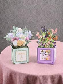 Joivida 1张3D立体玫瑰蝴蝶花束贺卡，含贺卡和信封 - 生日、情人节、父亲节、母亲节和感谢信的完美之选 - 多色 - 查看 3