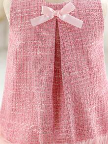 SHEIN Glamorique Kids 女婴蝴蝶结装饰网纱拼接派对连衣裙 - 粉色 - 查看 5