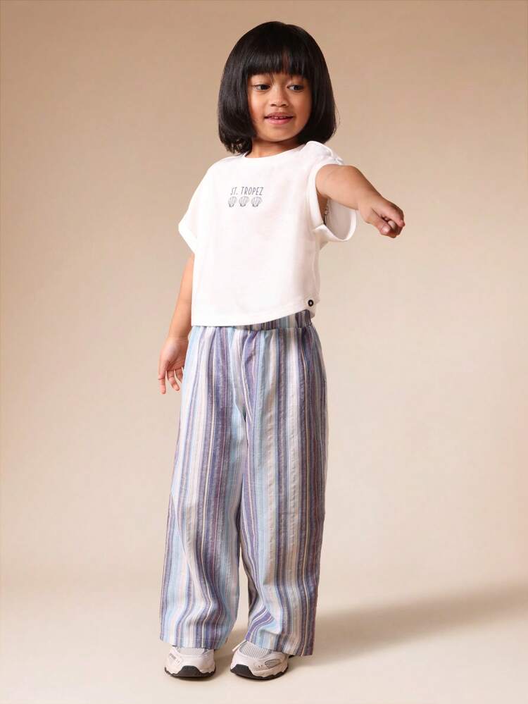 Maglietta tropicale con set palazzo a righe