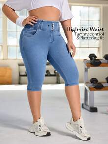 Flexra Quần jean lửng dáng ôm thể thao nhẹ, thoải mái dành cho nữ cỡ lớn. - Rửa trung bình - Xem 3