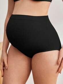Black Seamless High Waist Maternity Underwear, High Elasticity, Elegant, Soft, Non-Restrictive, Simple And Comfortable Everyday Wear - Black - View 5