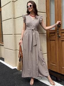 SHEIN Clasi Vestido largo con estampado floral diminuto para mujer, vestimenta elegante y casual para vacaciones en el campo, vestido de moda para primavera/verano - Verde militar - Ver 3