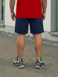 Manfinity EZcore Plus Size Men's Casual Drawstring Waist Sports Shorts - Blue - View 4