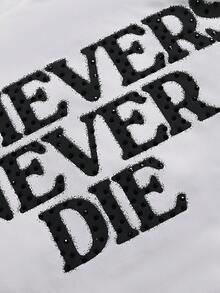 SLATEMANN 男士休闲字母印花水钻装饰短袖T恤，夏季 - 白色 - 查看 4